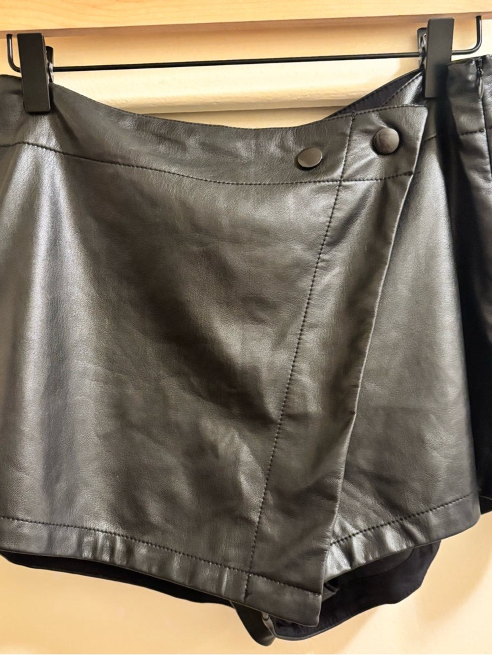 Free People Black Vegan Leather Wrap Skort size 4
